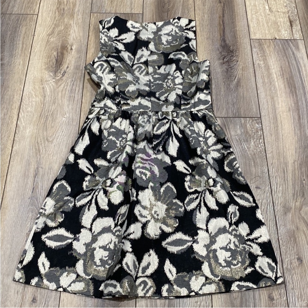 ANTHROPOLOGIE TABITHA Black Gold Floral A-Line Dress Lined w/ Pockets Sz 6 - Picture 3 of 16